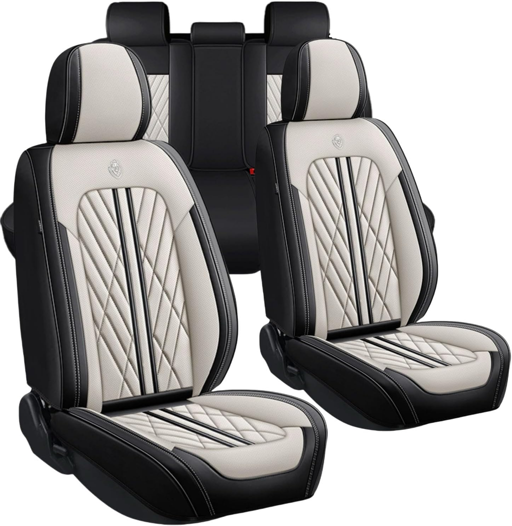 Premium Diamond-Stitched Luxury Car Seat Covers - Full Set (Black & Cream)