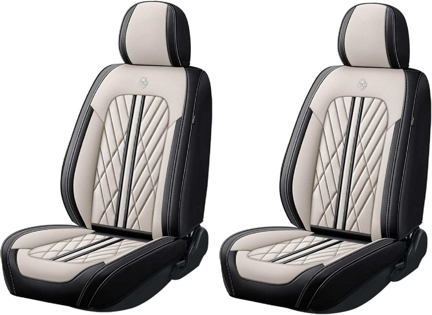 Premium Diamond-Stitched Luxury Car Seat Covers - Full Set (Black & Cream)