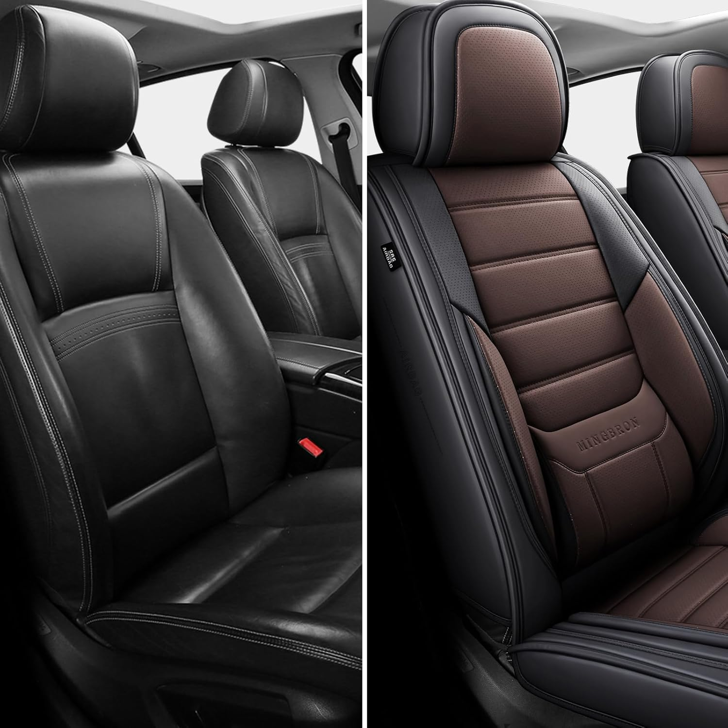 Premium Ergonomic Luxury Car Seat Covers - Full Set (Black & Coffee Brown)