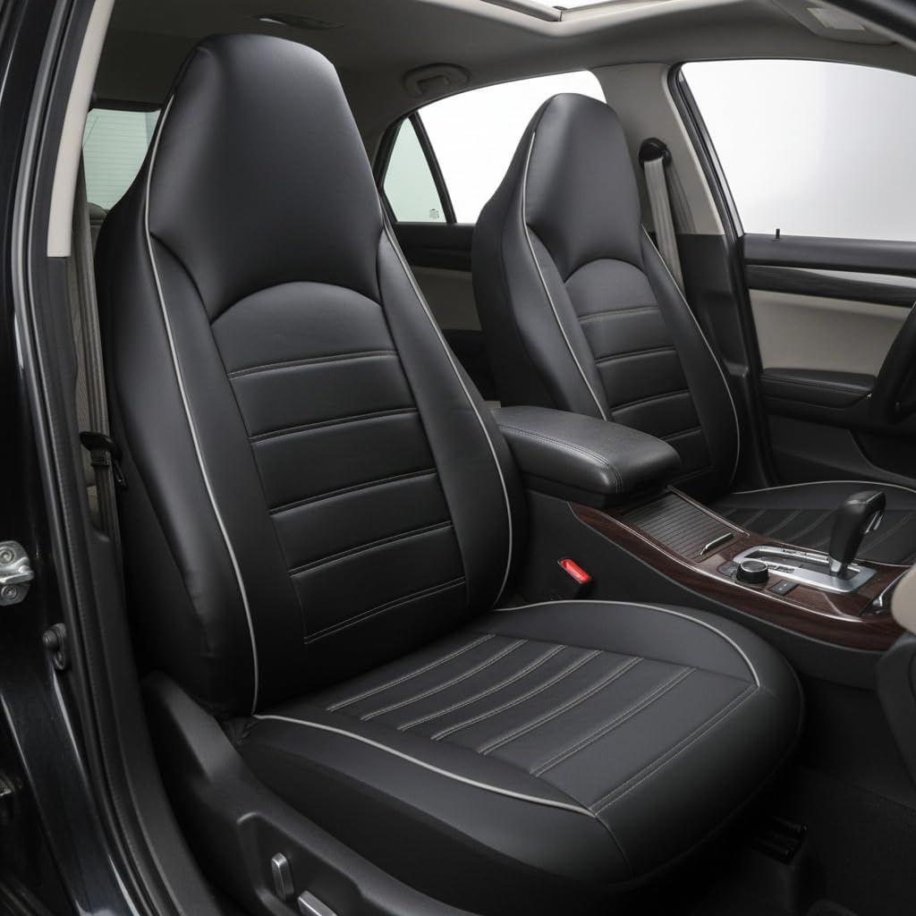 Sleek Minimalist Waterproof Car Seat Covers - Front Pair Set (Matte Black)