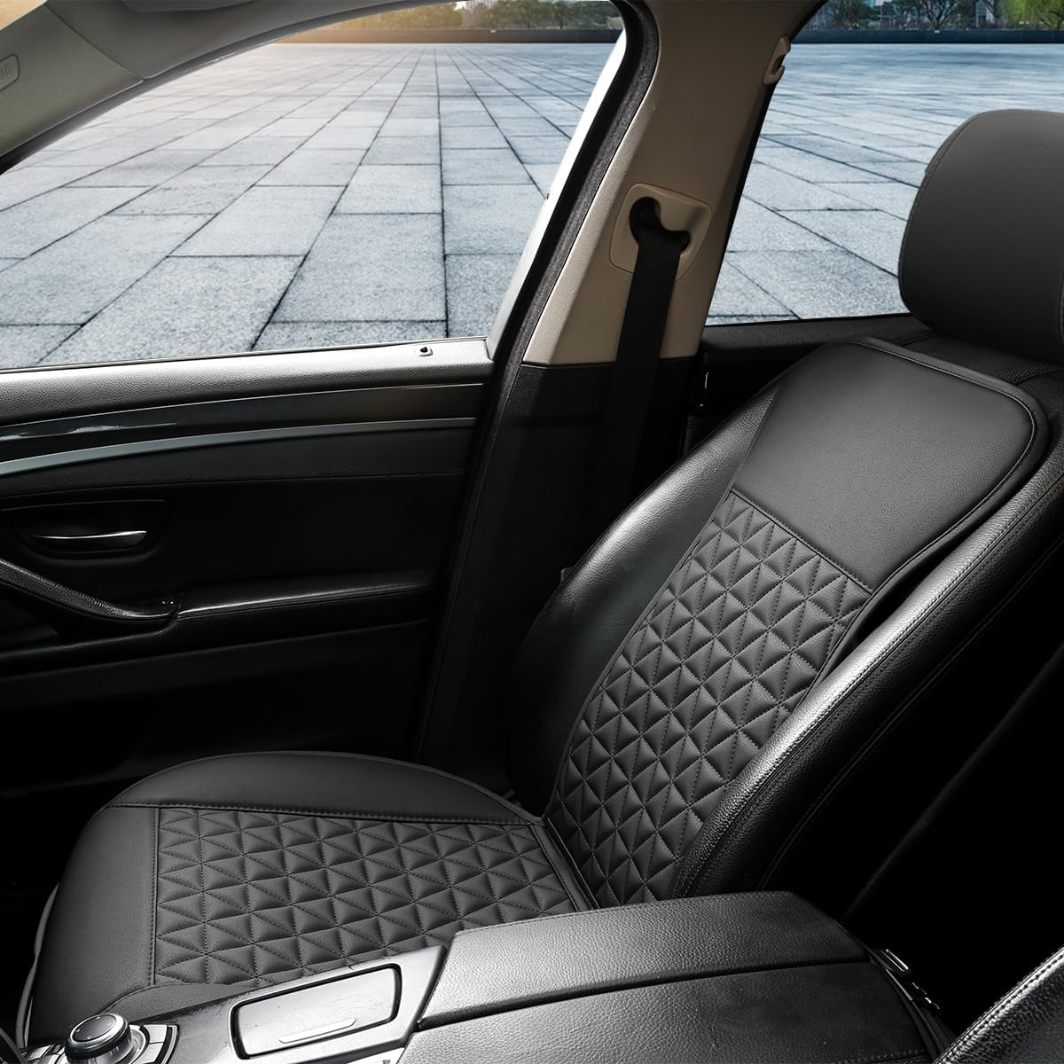 Premium Diamond-Quilted Car Seat Cushion Pad - Center Comfort Overlay (Stealth Black)