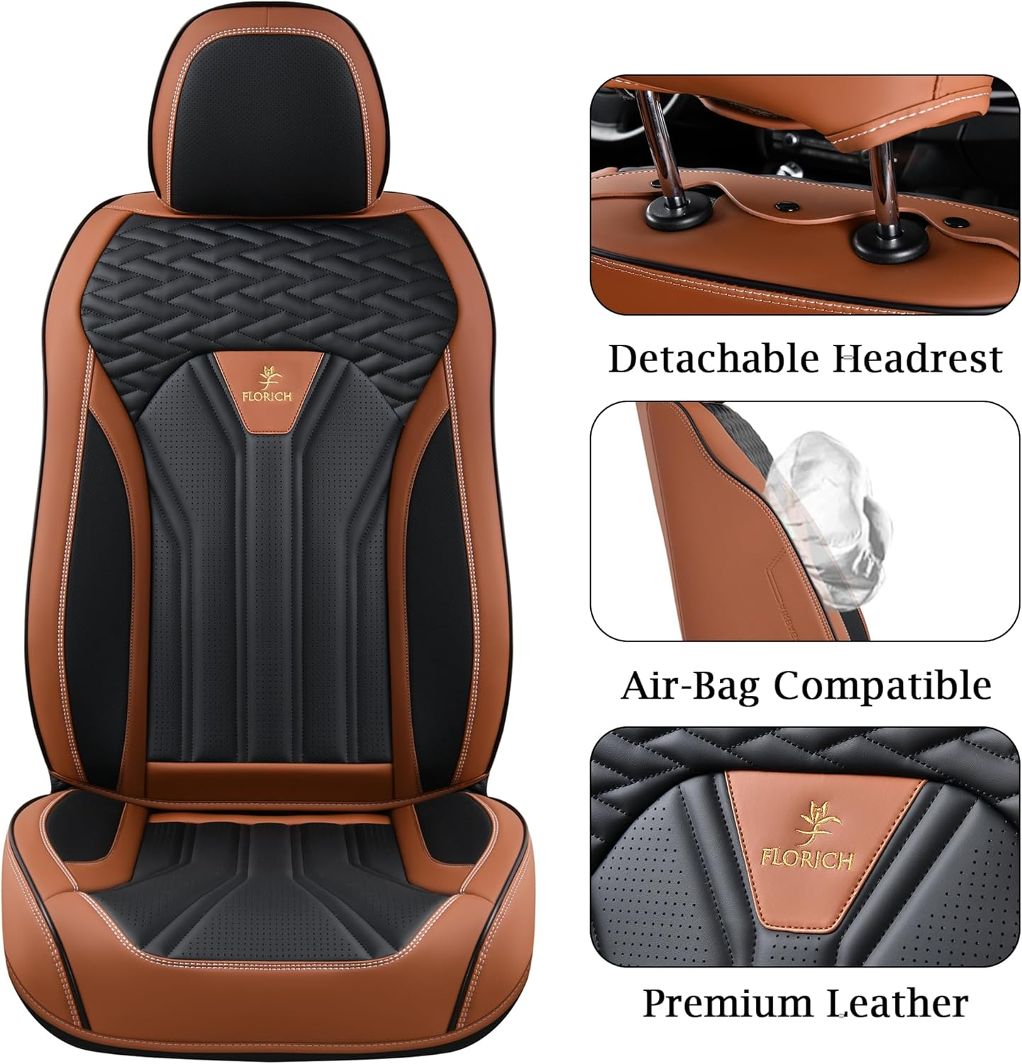 Premium Diamond-Weave Luxury Car Seat Covers - Full Set (Saddle Brown & Black)