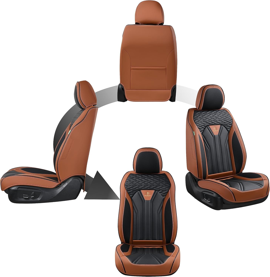 Premium Diamond-Weave Luxury Car Seat Covers - Full Set (Saddle Brown & Black)
