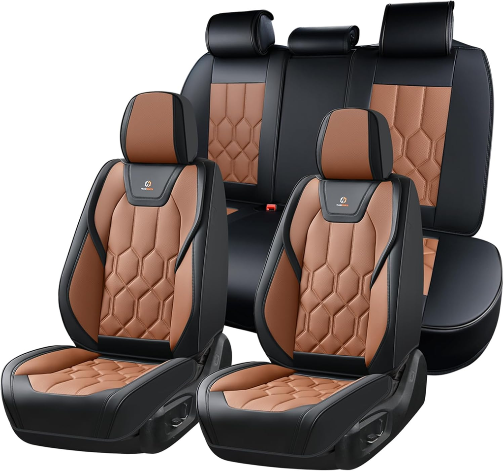 Premium Orthopedic Honeycomb Car Seat Covers - Full Set (Black & Tan)