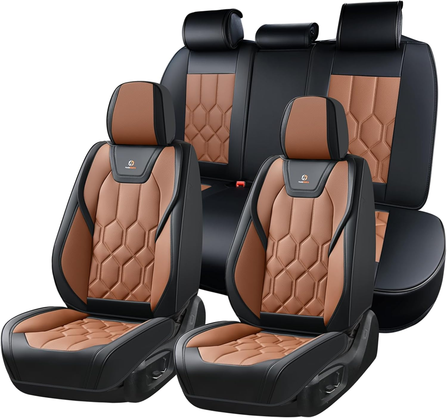 Premium Orthopedic Honeycomb Car Seat Covers - Full Set (Black & Tan)