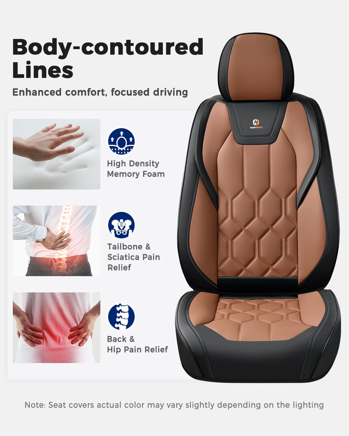 Premium Orthopedic Honeycomb Car Seat Covers - Full Set (Black & Tan)