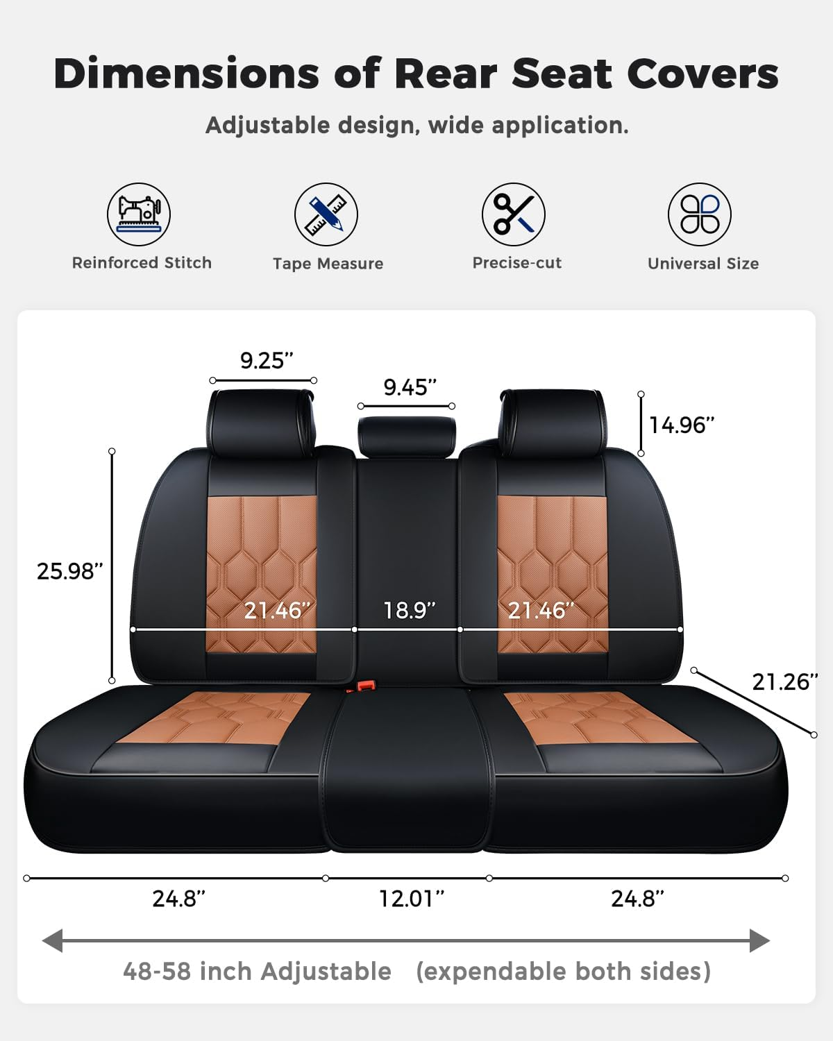 Premium Orthopedic Honeycomb Car Seat Covers - Full Set (Black & Tan)