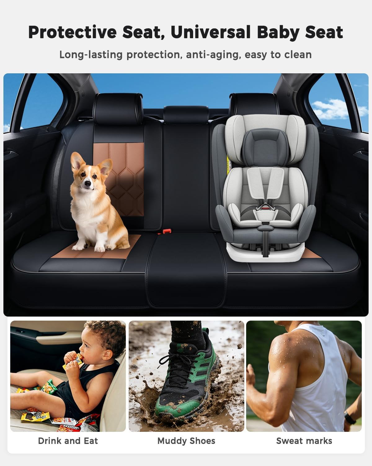 Premium Orthopedic Honeycomb Car Seat Covers - Full Set (Black & Tan)