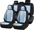 Premium Nappa Leatherette Luxury Car Seat Covers - Full Set (Black & Ice Blue)