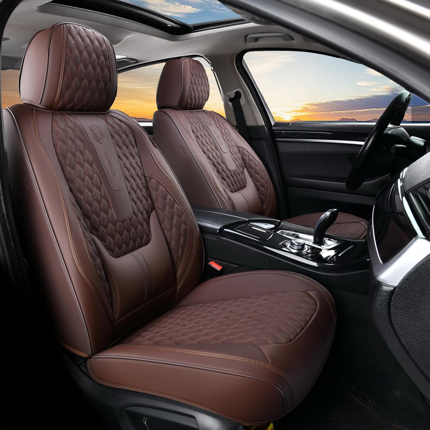 Premium Orthopedic Diamond-Quilted Car Seat Covers - Full Set (Espresso Brown)