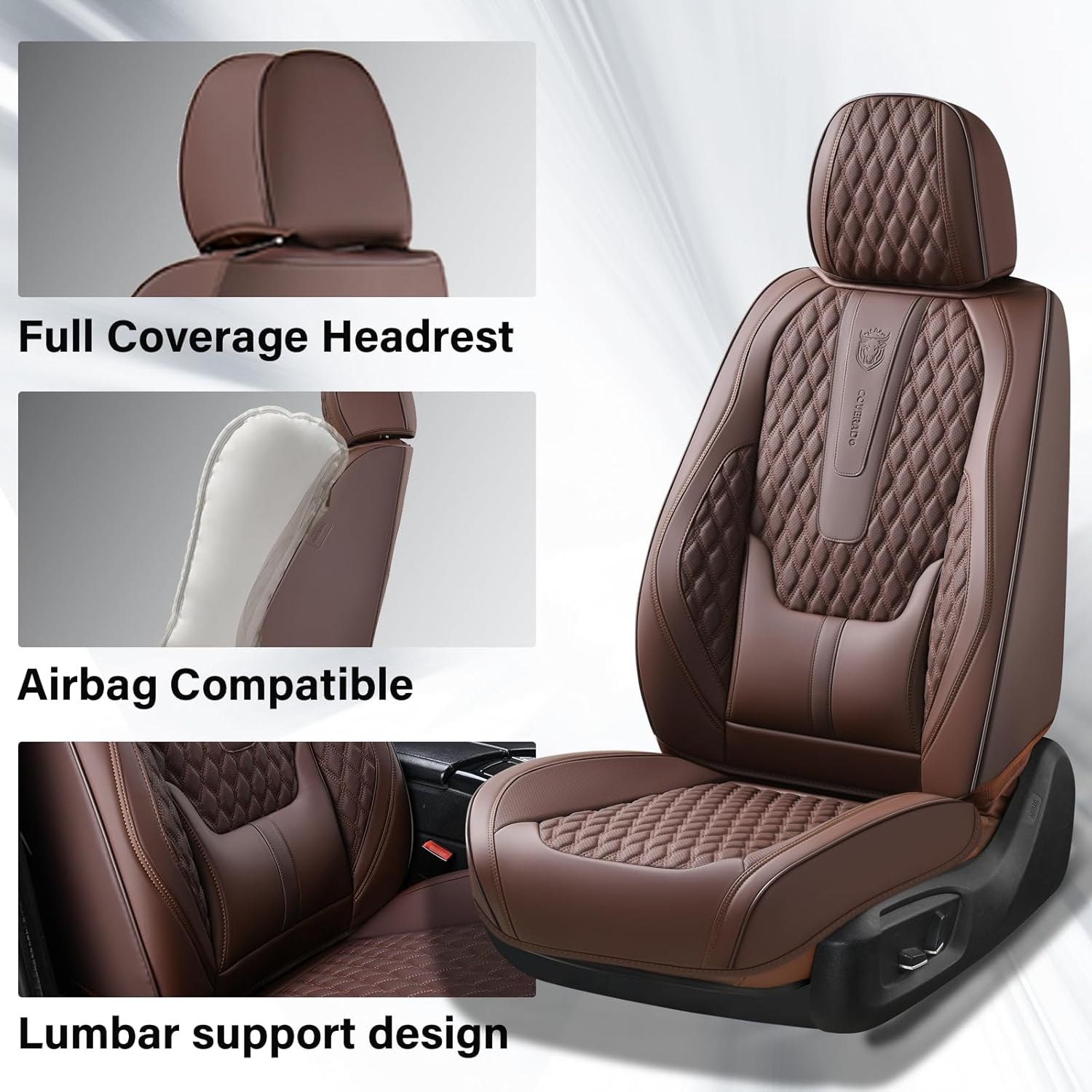 Premium Orthopedic Diamond-Quilted Car Seat Covers - Full Set (Espresso Brown)