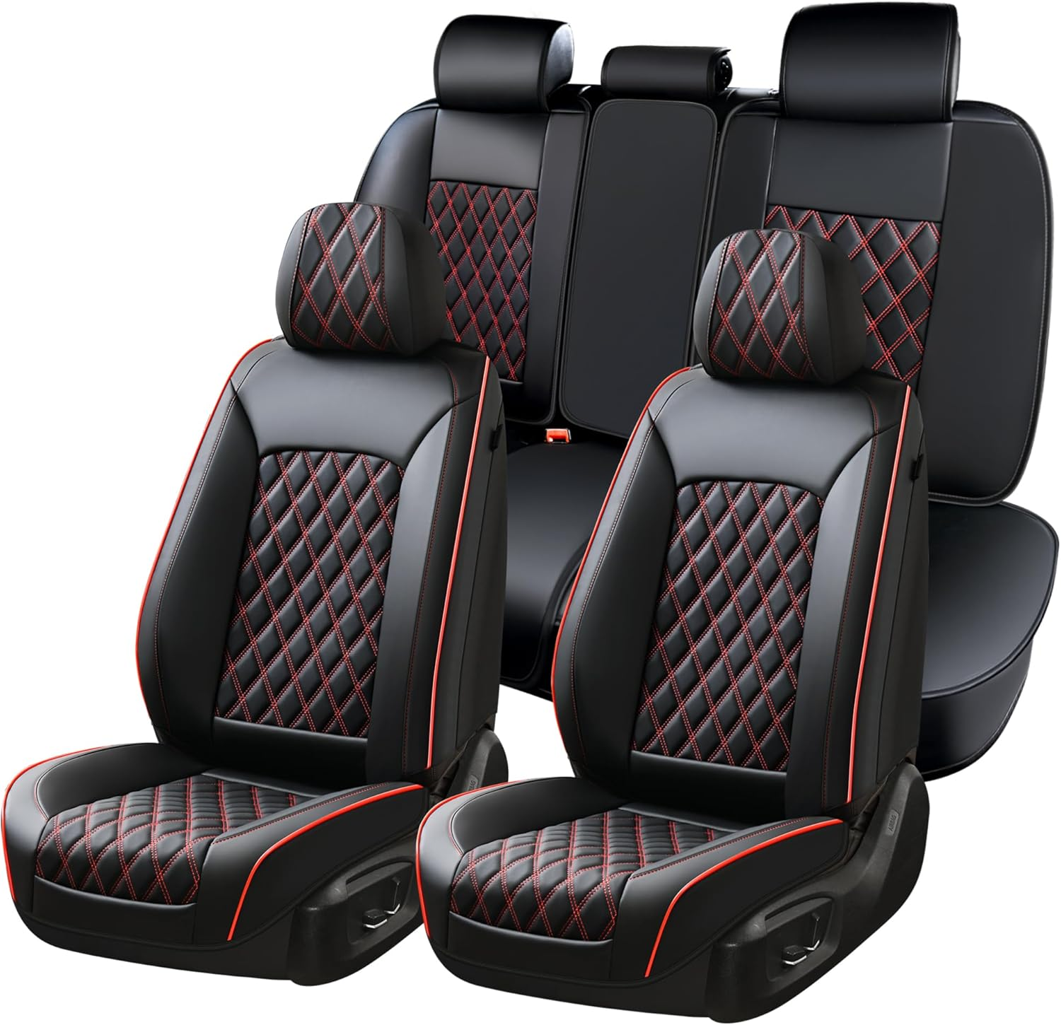 Premium Nappa Leatherette Sport Seat Covers - Full Set (Black & Red)