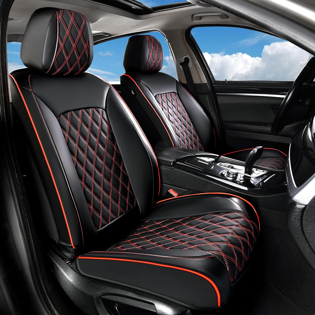 Premium Nappa Leatherette Sport Seat Covers - Full Set (Black & Red)