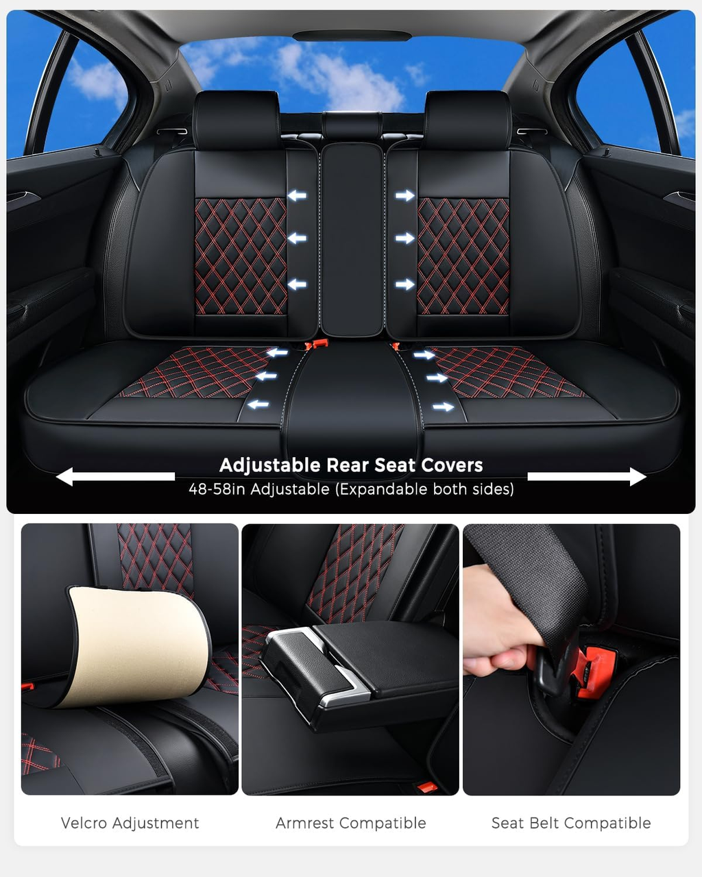 Premium Nappa Leatherette Sport Seat Covers - Full Set (Black & Red)