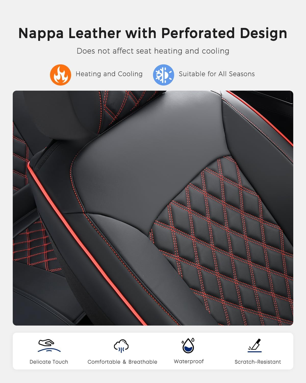 Premium Nappa Leatherette Sport Seat Covers - Full Set (Black & Red)